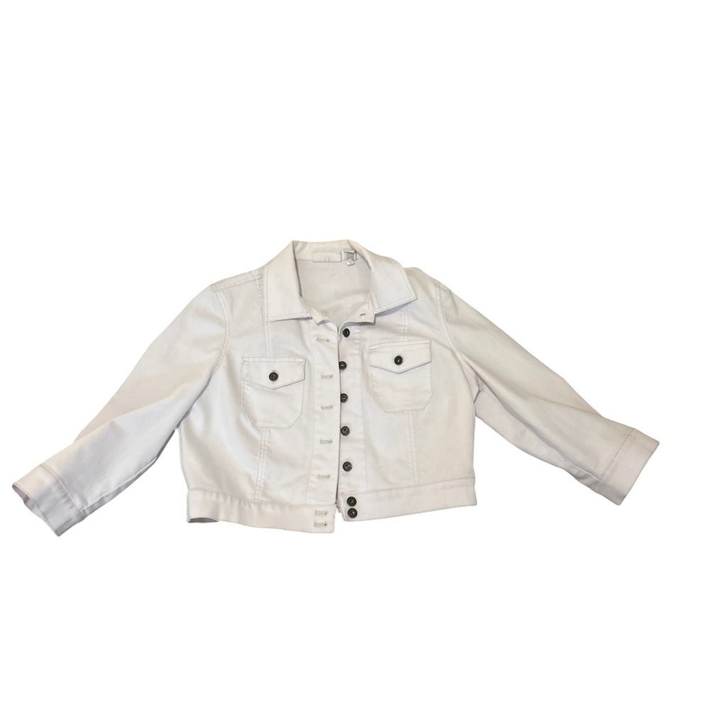 Vintage Chicos Womens Size Small Platinum White Cropped Denim Lightweight Jacket - Picture 8 of 8
